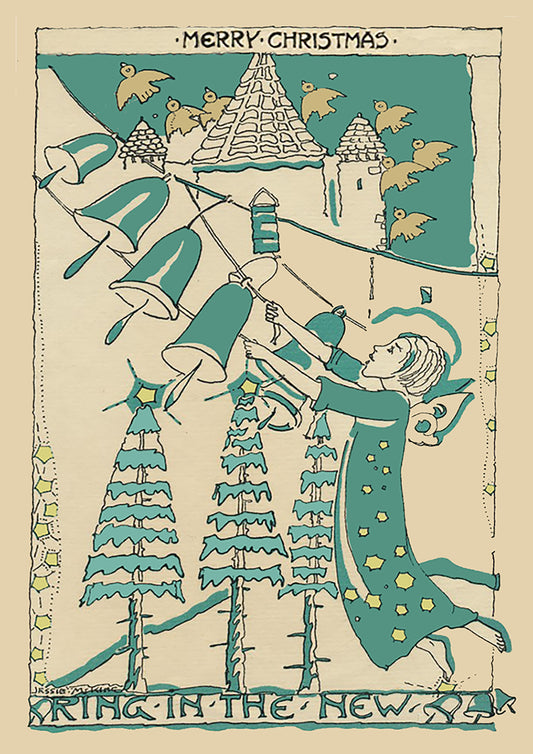 Pack of 5  (A6) Art Nouveau / Arts and Crafts Christmas cards based on a design by Scottish artist Jessie M King.