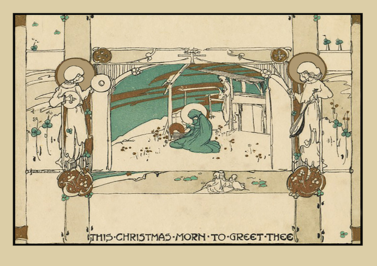 Pack of 5 Art Nouveau / Arts and Crafts Christmas cards based on a design by Scottish artist Jessie M King. (large A5)