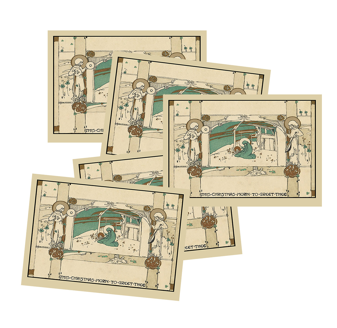 Pack of 5 Art Nouveau / Arts and Crafts Christmas cards based on a design by Scottish artist Jessie M King. (large A5)