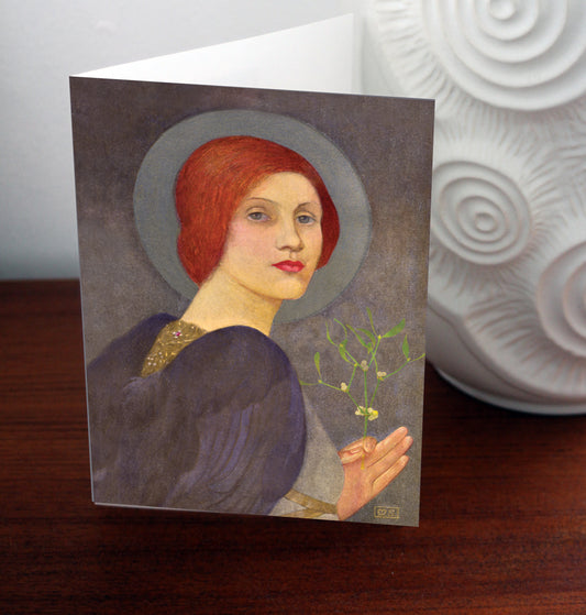 Marianne Stokes Christmas Art Nouveau Arts & Crafts mistletoe card